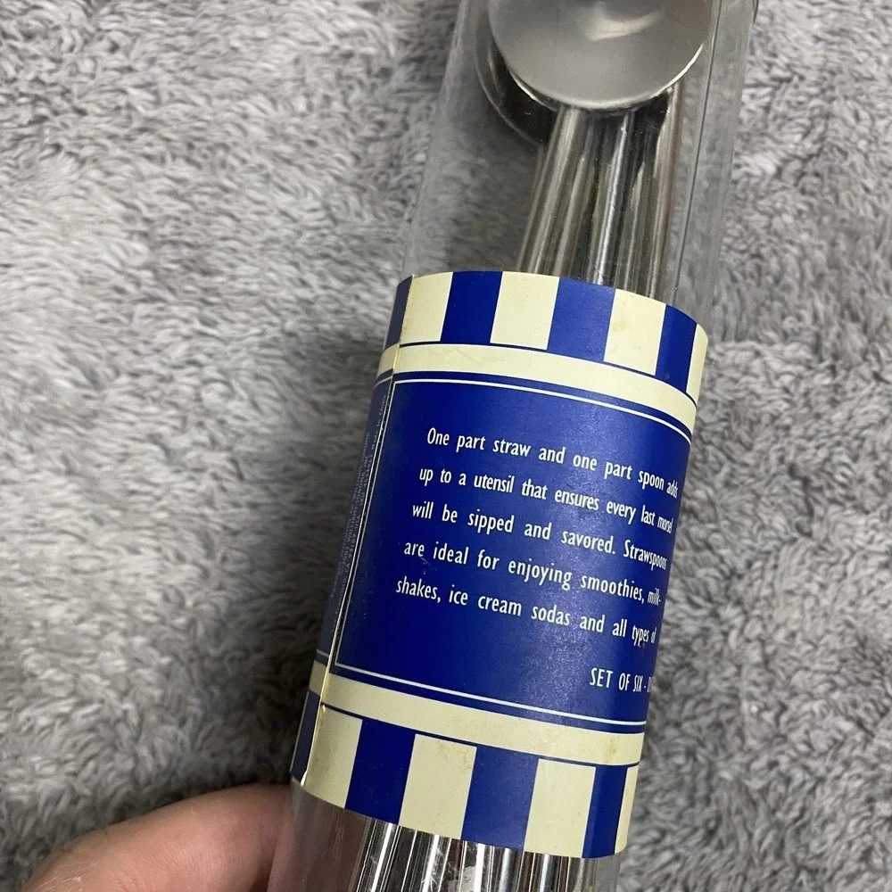 Set Of 6 Stainless Steel Spoon Straw Reusable Long Handle Straw Spoon
